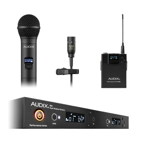 Audix AP61OM2L10 Wireless Microphone System R61 64 MHz Receiver H60 Transmitter OM2 Capsule Module B60 Bodypack Transmitter ADX10 Lavalier Mic