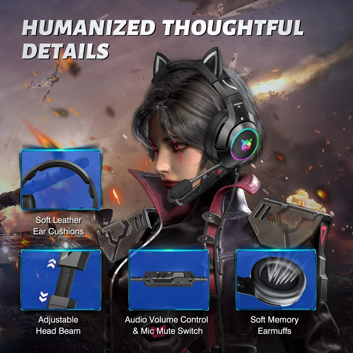 Black Cat Ears Gaming Headset