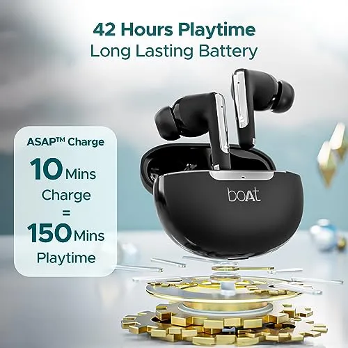 boAt Newly Launched Airdopes 141 ANC TWS Earbuds with 32 dB ANC, 42 HRS Playback, 50ms Low Latency Beast™ Mode, IWP™ Tech,Quad Mics with ENx™,ASAP™ Charge,USB Type-C Port & IPX5(Gunmetal Black)