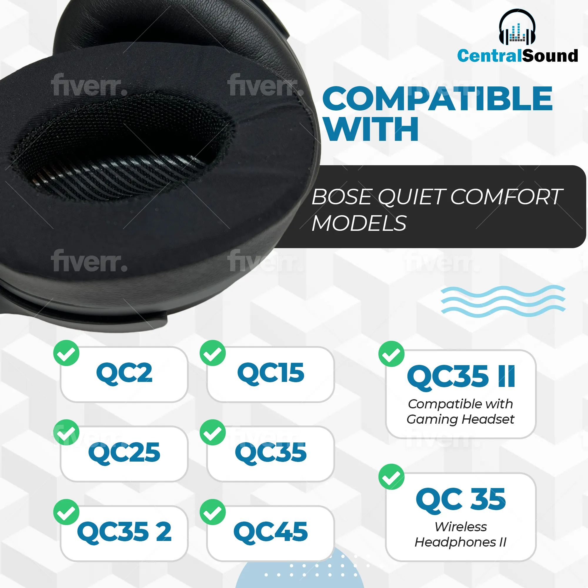 Bose QuietComfort QC45 QC35 QC35 II QC45 QC25 QC15 QC2 QC35 2 Cooling Gel Ear Pad Replacement Cushions with Memory Foam by CentralSound