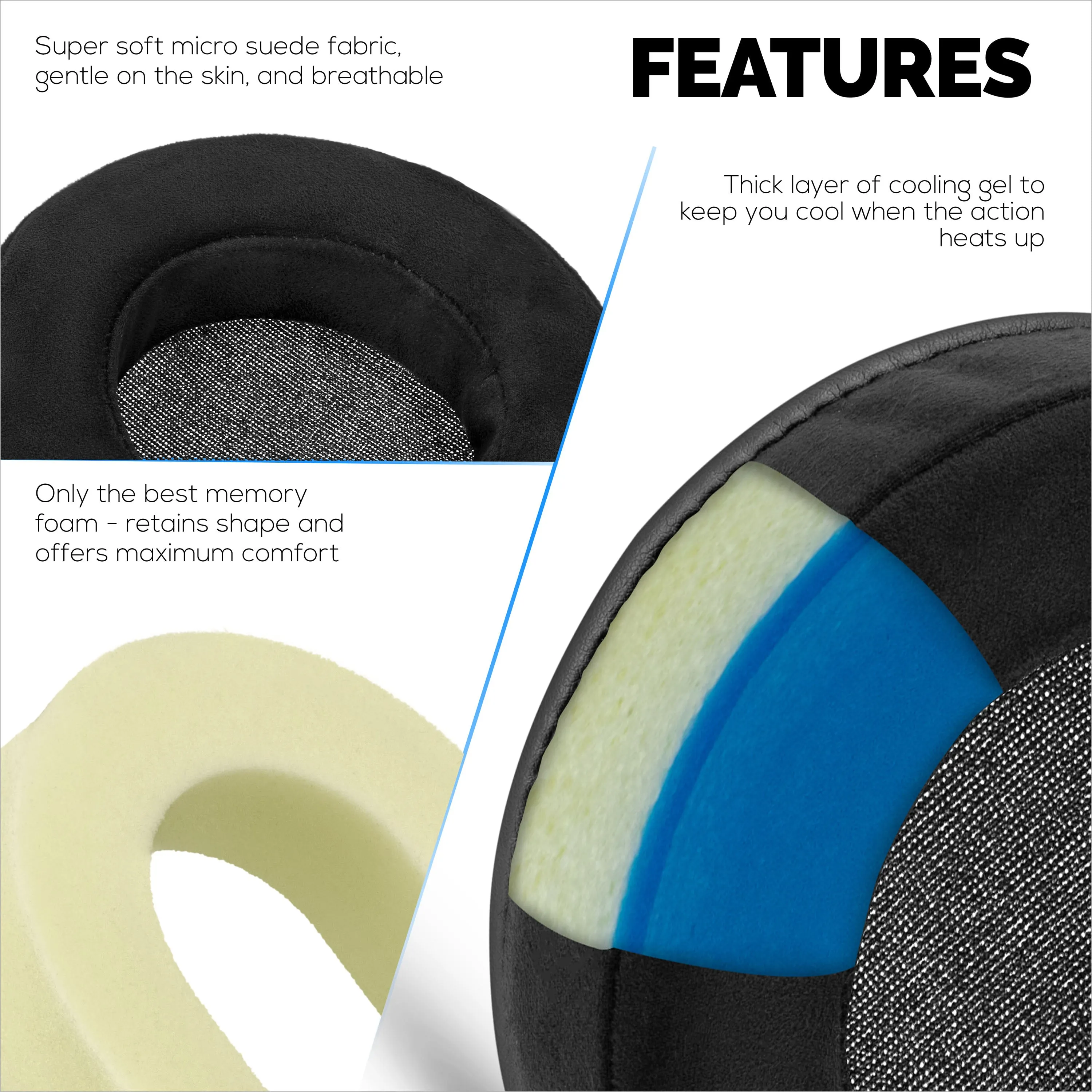 Brainwavz GEL Gaming Earpads - XL - Micro Suede with Memory Foam