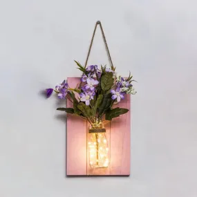 Cafe Rustic Floral Wall String Lights with Clear Glass Shades and Pink Backplate for Twinkling Ambience