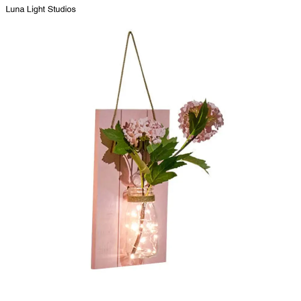 Cafe Rustic Floral Wall String Lights with Clear Glass Shades and Pink Backplate for Twinkling Ambience