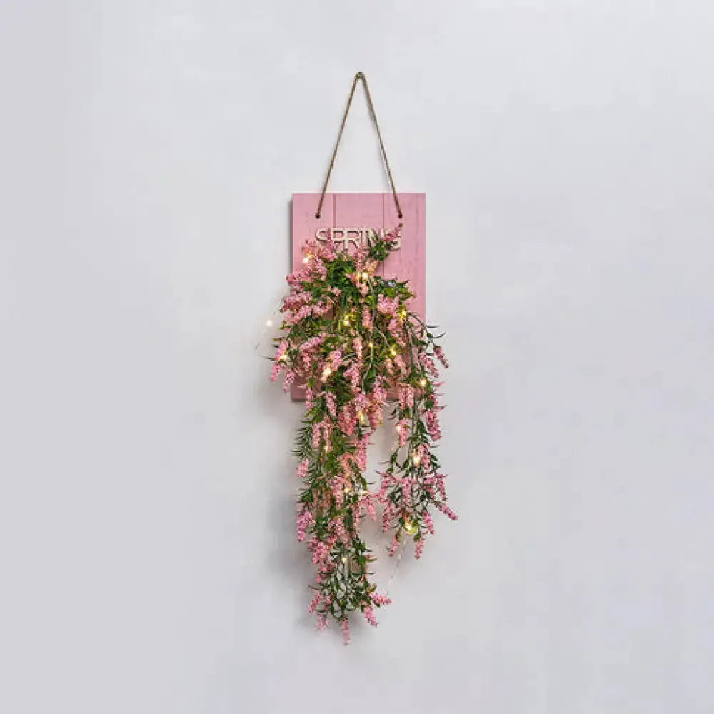 Cafe Rustic Floral Wall String Lights with Clear Glass Shades and Pink Backplate for Twinkling Ambience