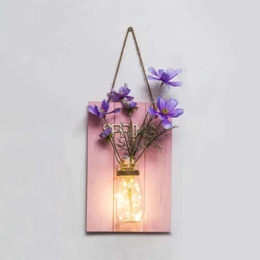 Cafe Rustic Floral Wall String Lights with Clear Glass Shades and Pink Backplate for Twinkling Ambience