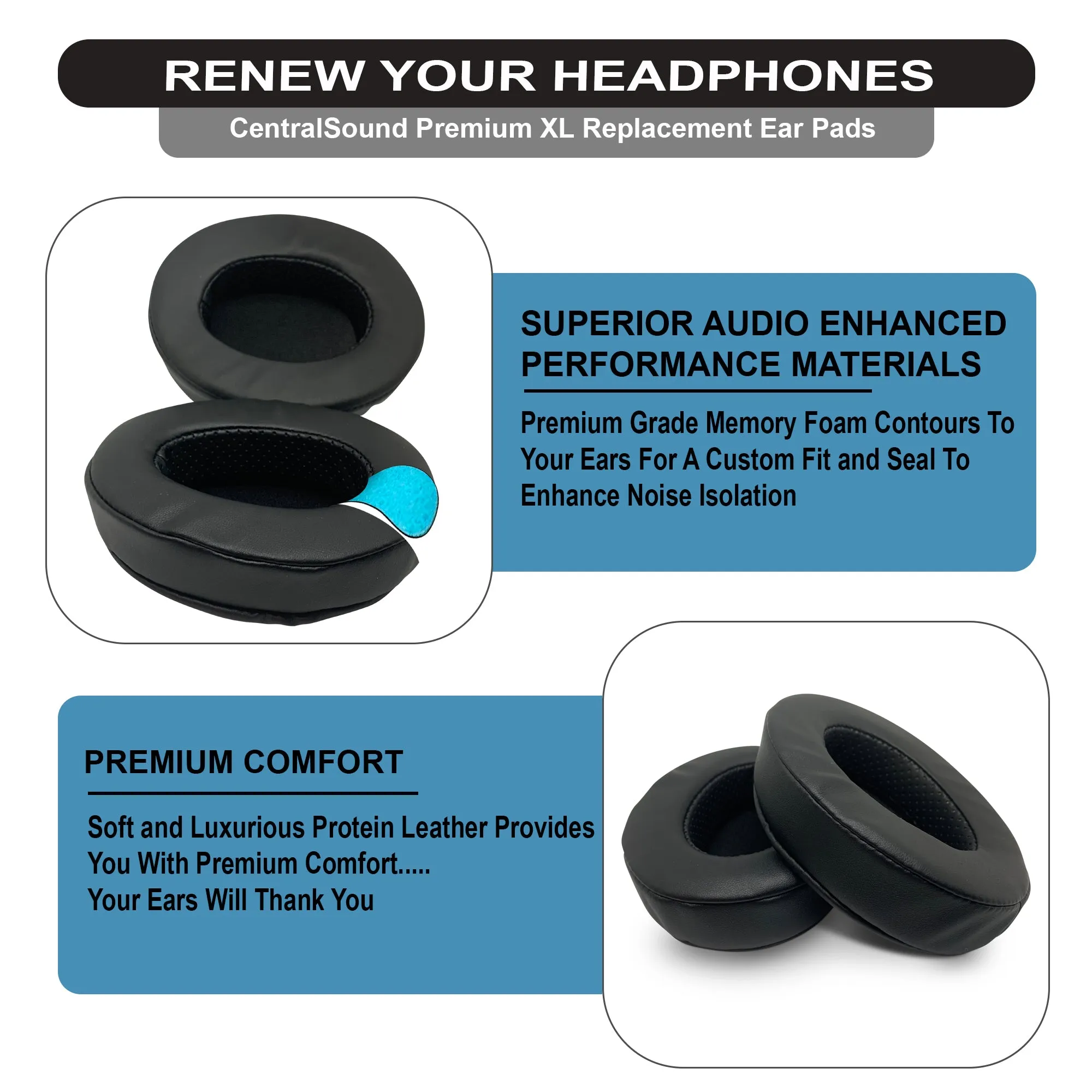 CentralSound Premium XL Oval Replacement Ear Pads for Razer Gaming Headsets