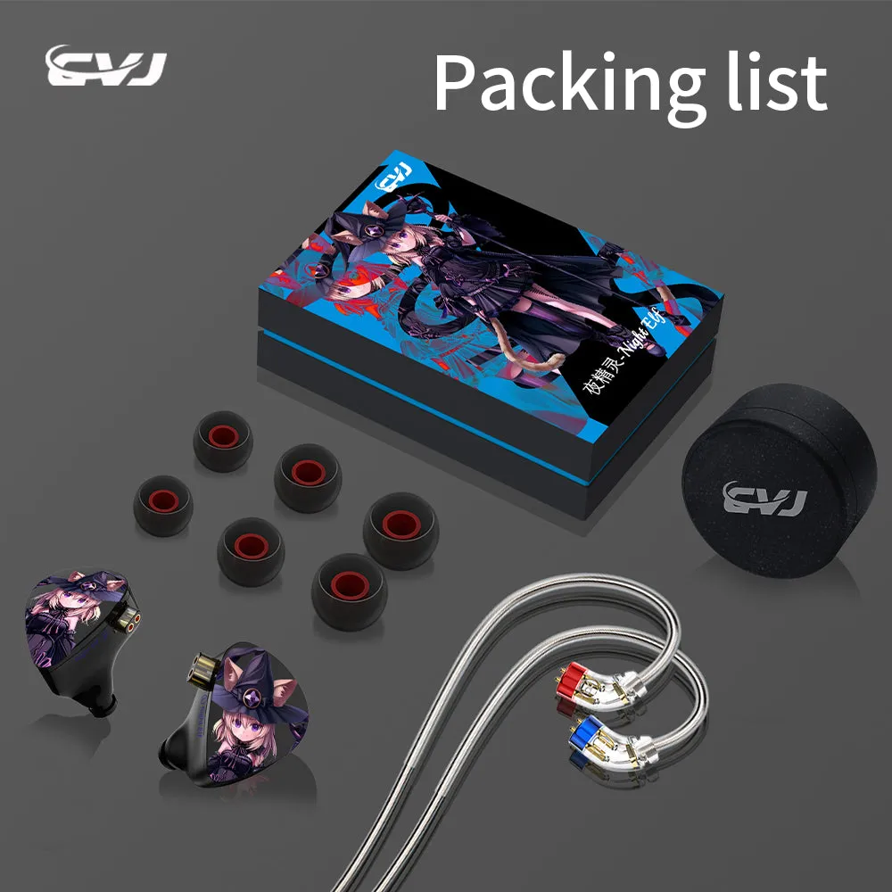 【CVJ Night Elf】 Dual-Channel Three-Unit in Ear Monitor Wired Earbuds with DLC Diamond Diaphragm IEM Earphones Gaming Earbuds for Musicians Singers Gamers