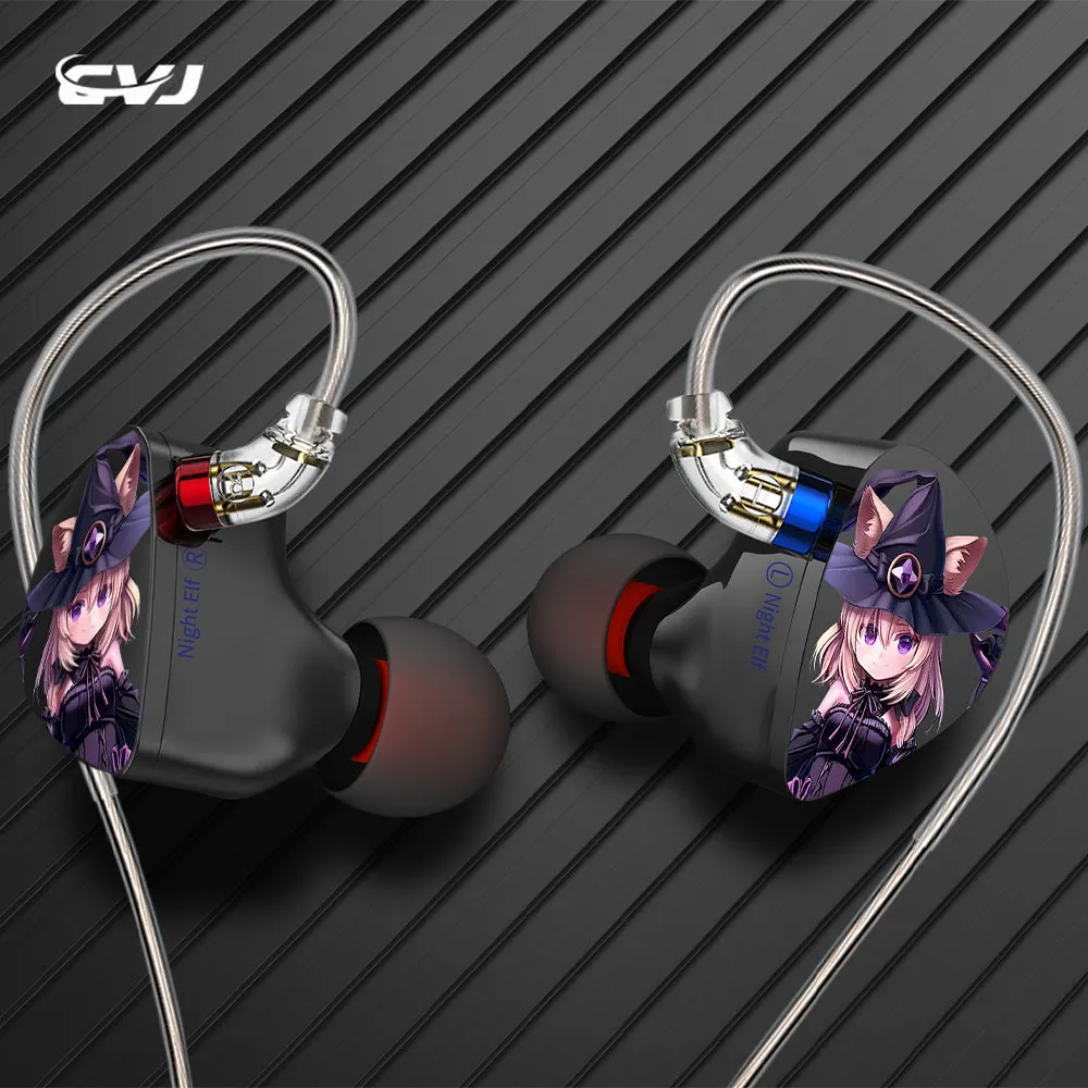 【CVJ Night Elf】 Dual-Channel Three-Unit in Ear Monitor Wired Earbuds with DLC Diamond Diaphragm IEM Earphones Gaming Earbuds for Musicians Singers Gamers