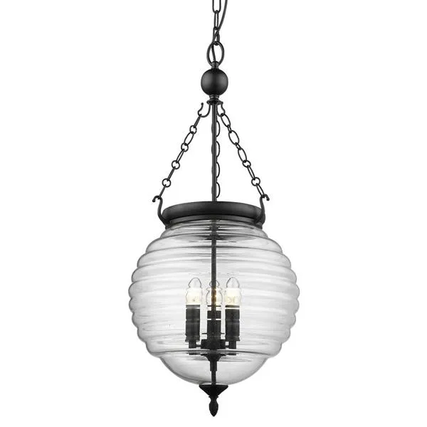 Erin Pendant Light 3Lt in Black with Clear Glass