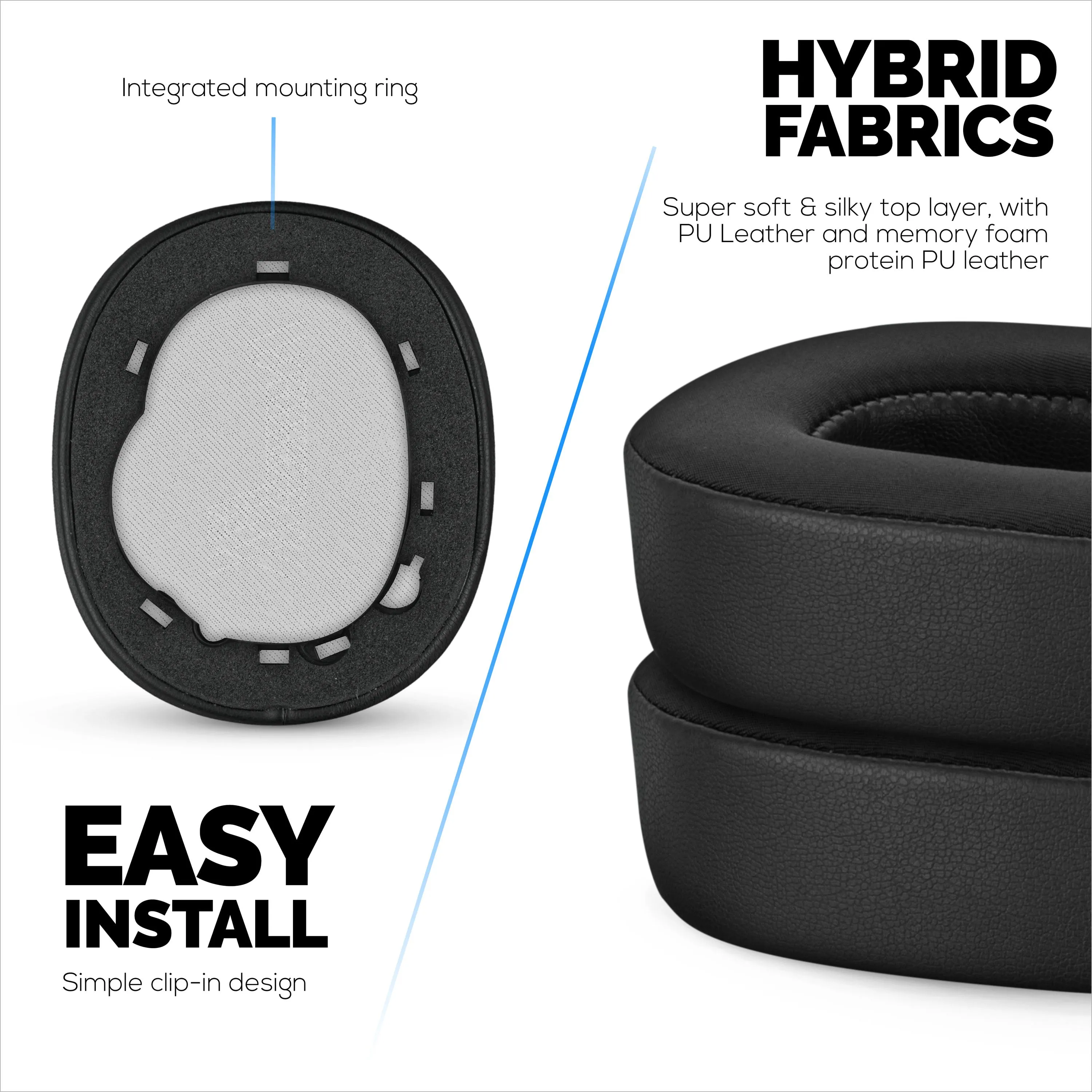 Hybrid Earpads for JBL E65 (E65BT E65BTNC), Live 650 (650NC 650BTNC), Live 660 (660NC 660BTNC) & Duet NC Headphones, Cool Gel, Super Soft Fabric, PU Leather & Thicker Memory Foam