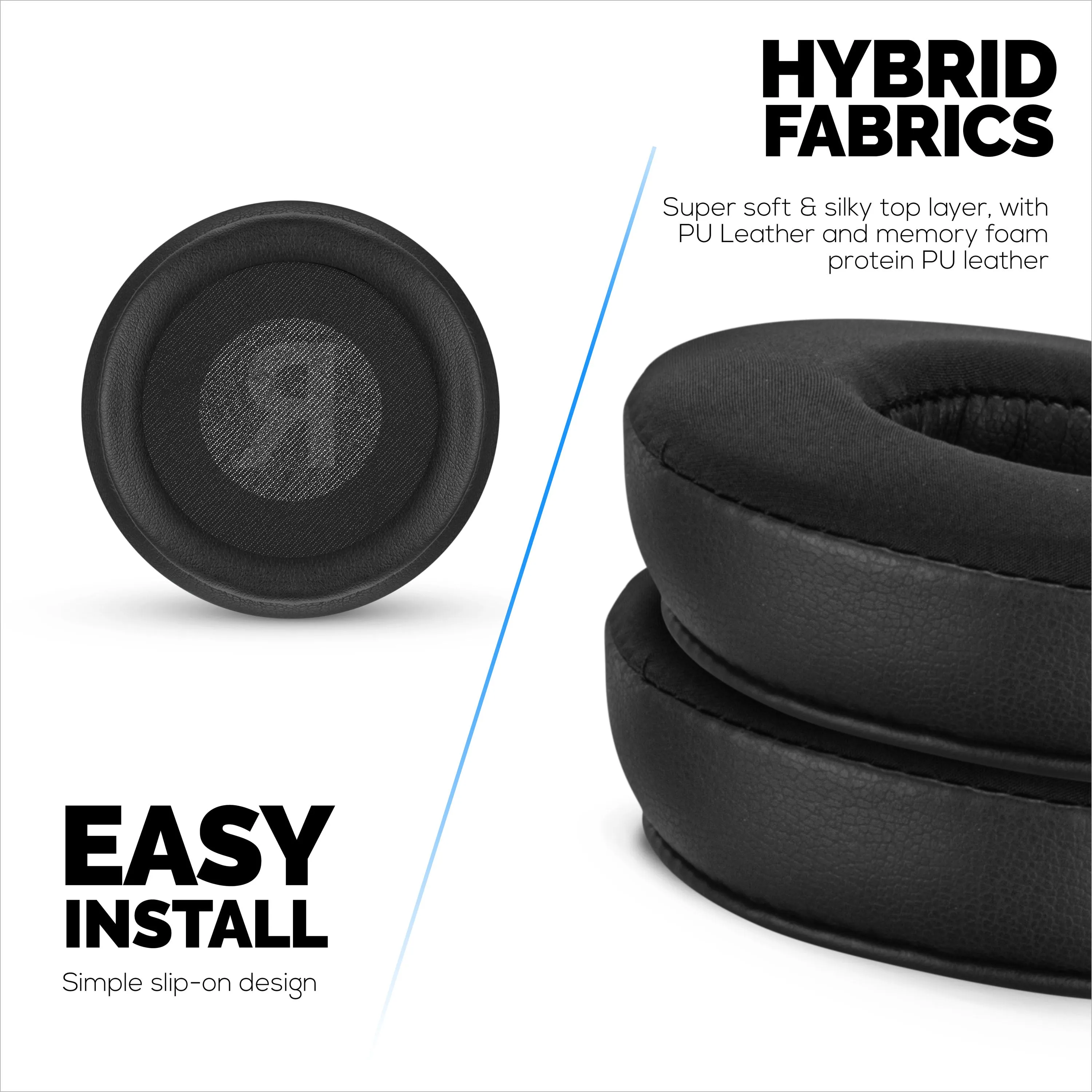 Hybrid Earpads for JBL JR300BT, TUNE 500, 510BT, 600BTNC Headphones, Cool Gel, Super Soft Fabric, PU Leather & Thicker Memory Foam