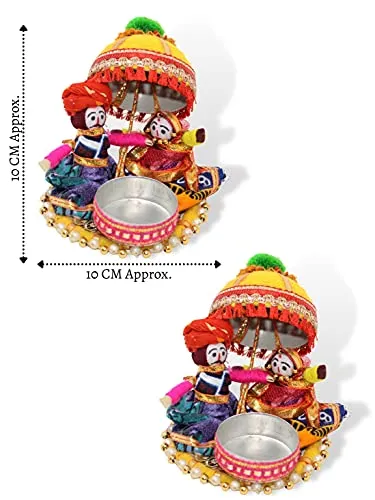 JH Gallery Recycled Material Rajasthani Raja Rani Puppet | Dolls Decorative Tealight Candle Holder | Diwali Decoration Items for Home Decor | Tea Light Candle Holder(Pack of 2)