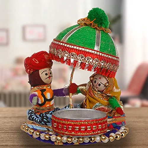 JH Gallery Recycled Material Rajasthani Raja Rani Puppet | Dolls Decorative Tealight Candle Holder | Diwali Decoration Items for Home Decor | Tea Light Candle Holder(Pack of 2)