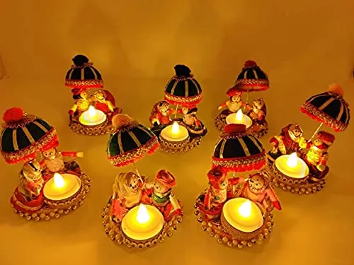 JH Gallery Recycled Material Rajasthani Raja Rani Puppet | Dolls Decorative Tealight Candle Holder | Diwali Decoration Items for Home Decor | Tea Light Candle Holder(Pack of 2)