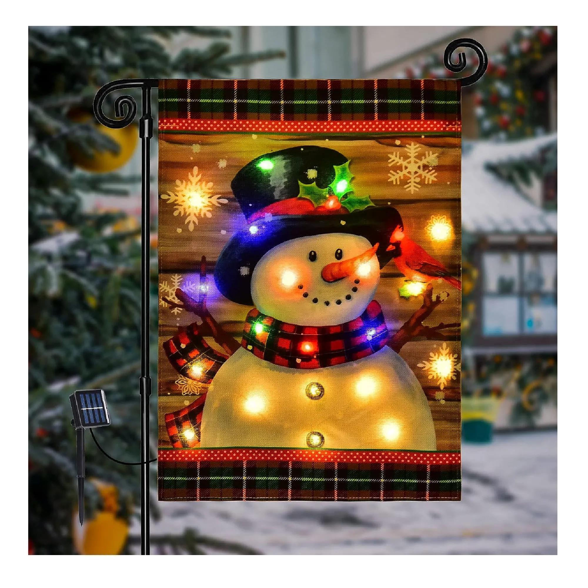 Lighted Winter Garden Flag for Outside, Led Snowman Garden Flag, Winter Yard Flag Winter Garden Flags 12x18 Double Sided for Outdoor Yard Garden Lawn Decoration