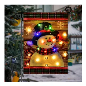 Lighted Winter Garden Flag for Outside, Led Snowman Garden Flag, Winter Yard Flag Winter Garden Flags 28x40 Double Sided for Outdoor Yard Garden Lawn Decoration (Snowman-Multicolour-Large)