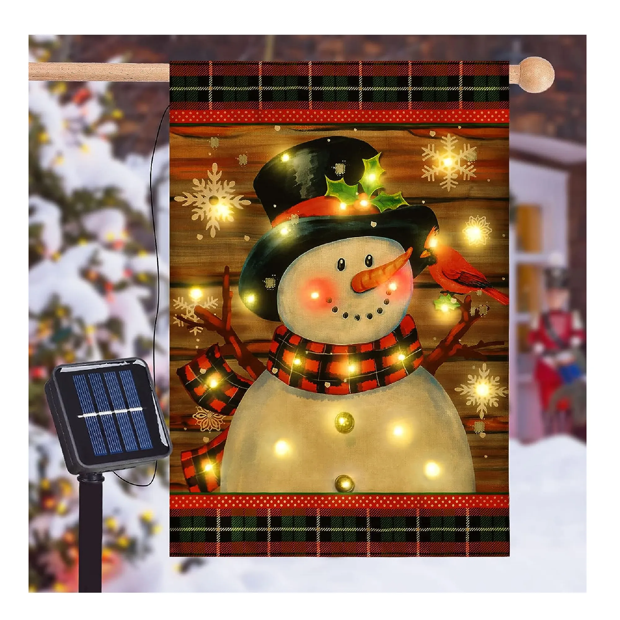 Lighted Winter Garden Flag, LED Christmas Snowman Garden Flag for Outside, Vertical Double Sided Garden Flags Outdoor Flag Winter Outside Seasonal Decoration Home Decor Flag 28x40