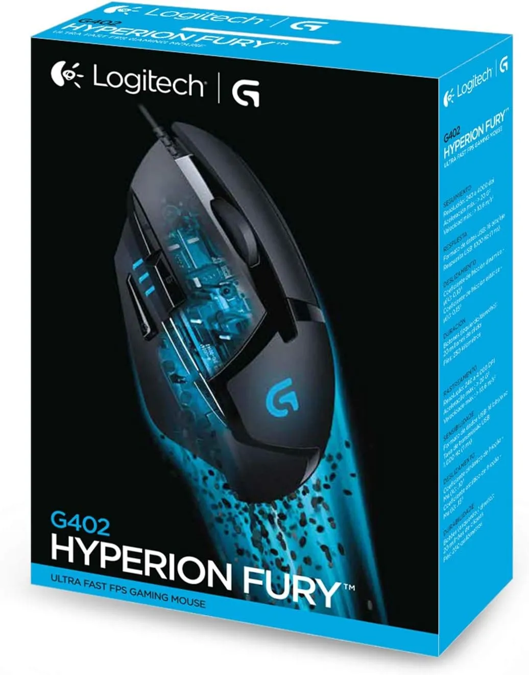 Logitech G402 Hyperion Fury Wired Gaming Mouse, 4,000 DPI, Lightweight, 8 Programmable Buttons, DPI Switch Button, Compatible with PC/Mac - Black