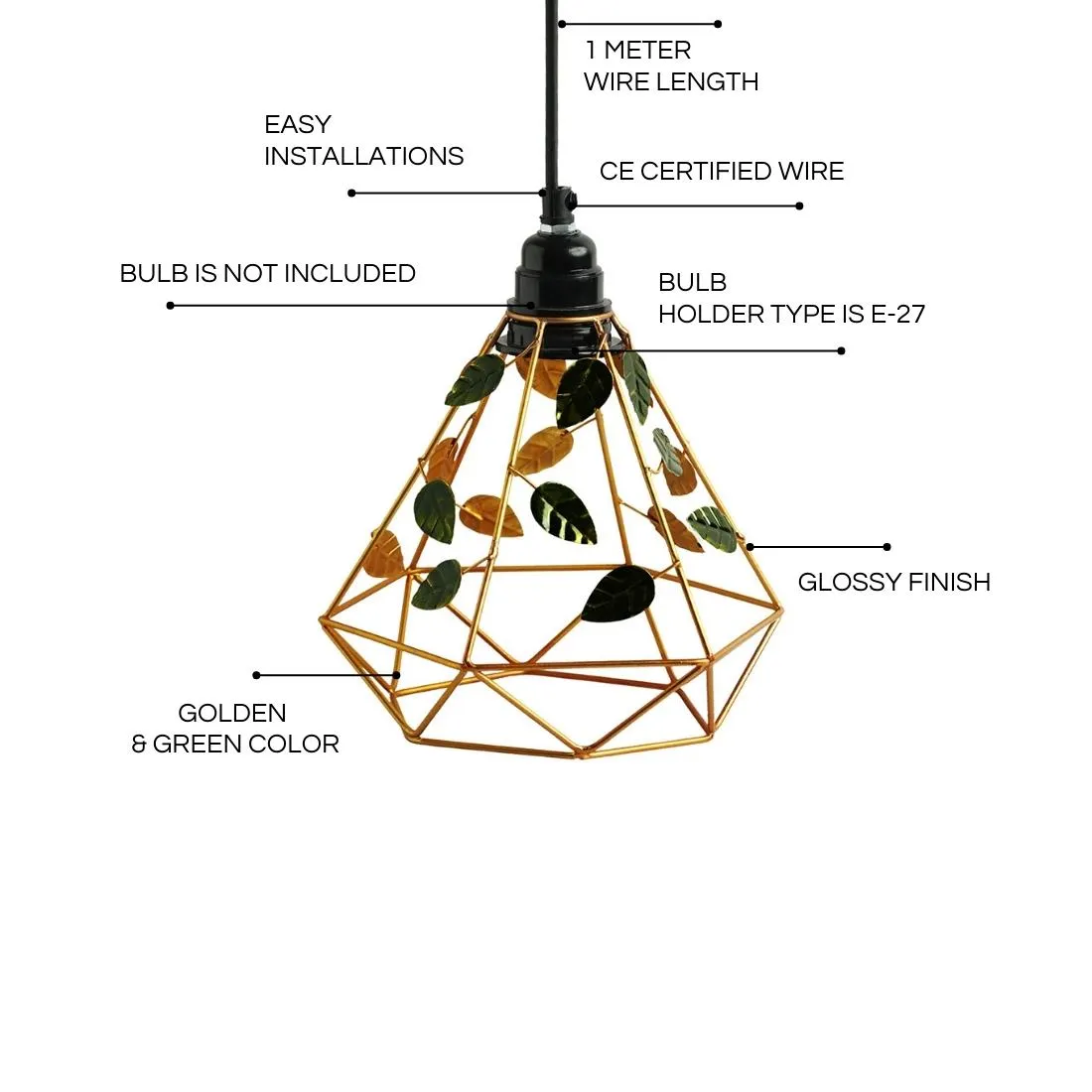 'Lush Foliage' Handcrafted Hanging Pendant Lamp Shade In Iron (9.6 Inch, Conical, Golden)