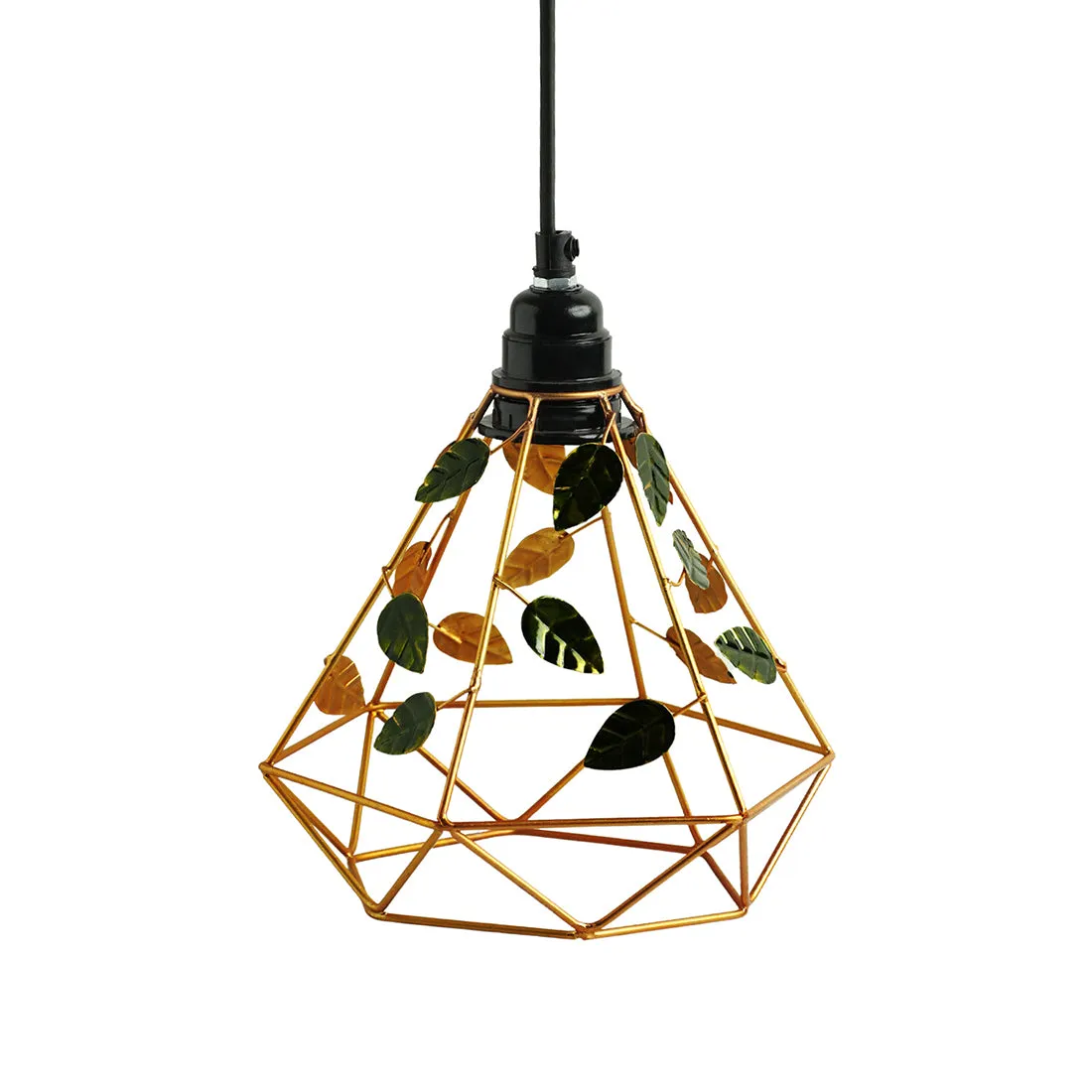 'Lush Foliage' Handcrafted Hanging Pendant Lamp Shade In Iron (9.6 Inch, Conical, Golden)