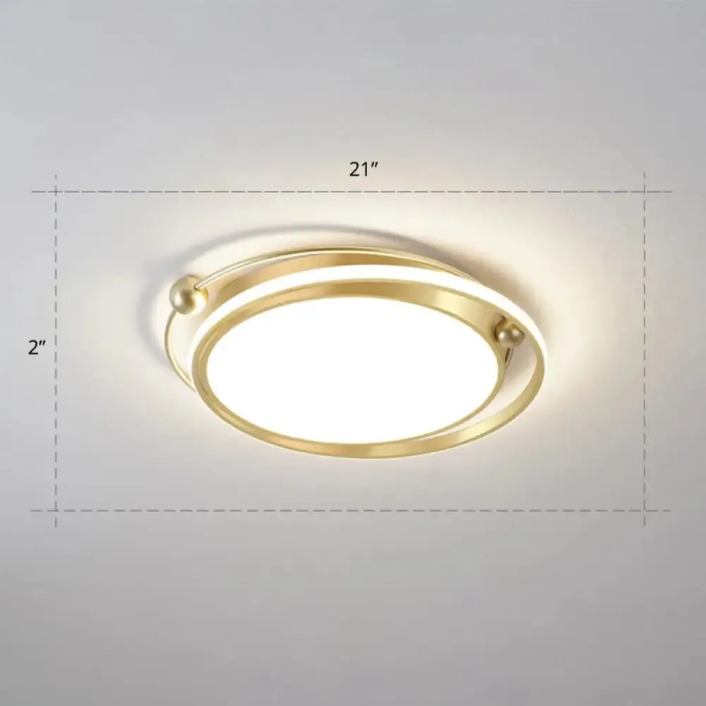 Modern Gold LED Ceiling Light with Halo Ring Flush Mount for Bedroom