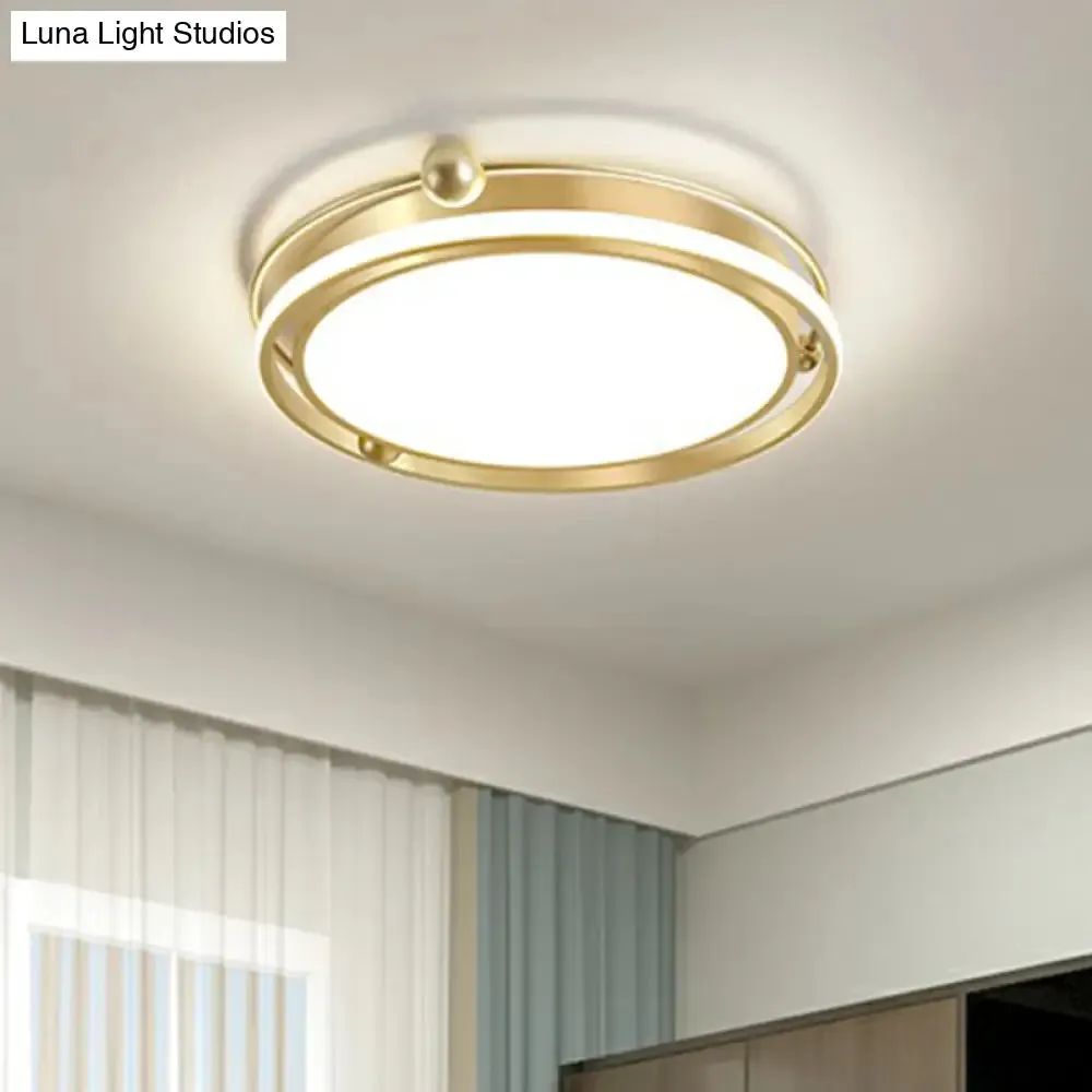 Modern Gold LED Ceiling Light with Halo Ring Flush Mount for Bedroom