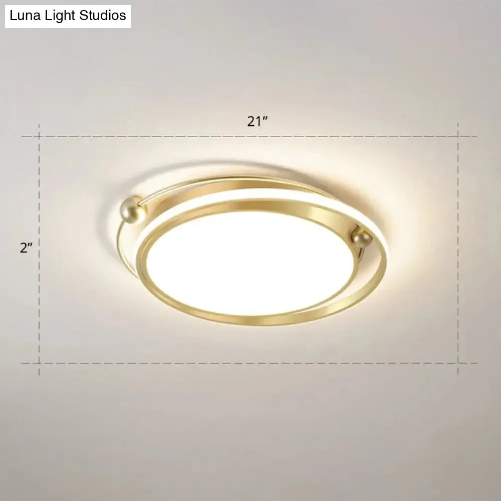 Modern Gold LED Ceiling Light with Halo Ring Flush Mount for Bedroom