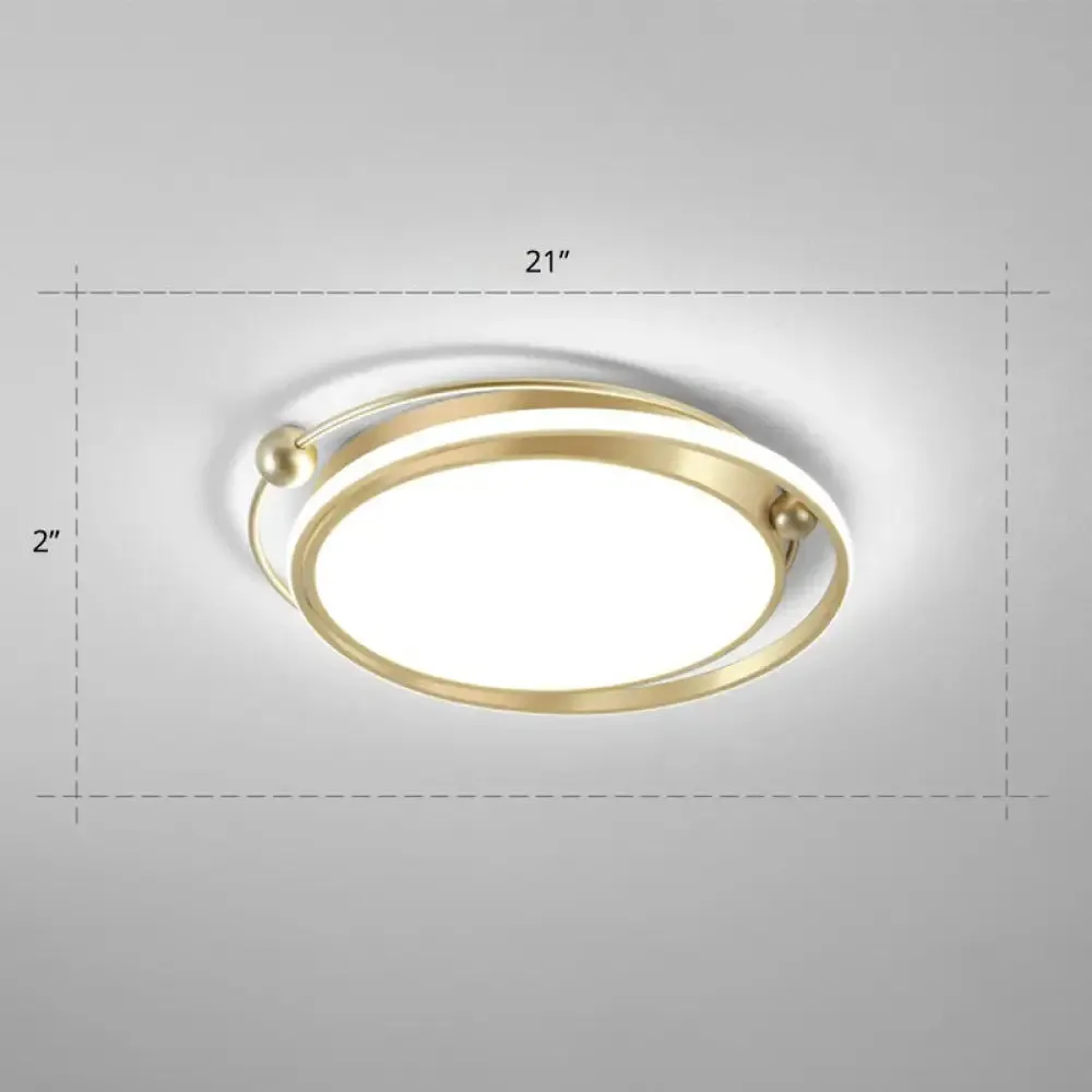 Modern Gold LED Ceiling Light with Halo Ring Flush Mount for Bedroom