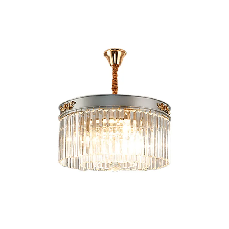 Modern Rectangular Drum Chandelier - Crystal Lights, 3/4 - Dining Room Hanging Light - 16"/19.5" Wide