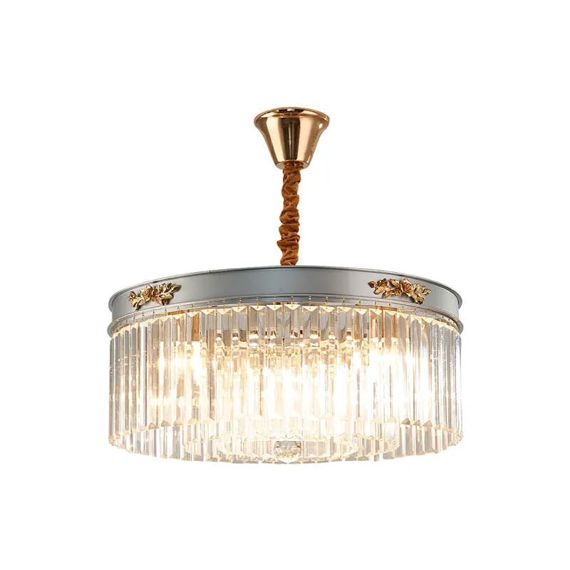 Modern Rectangular Drum Chandelier - Crystal Lights, 3/4 - Dining Room Hanging Light - 16"/19.5" Wide