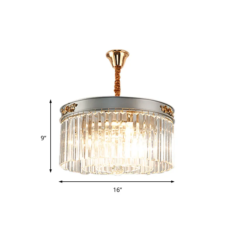 Modern Rectangular Drum Chandelier - Crystal Lights, 3/4 - Dining Room Hanging Light - 16"/19.5" Wide