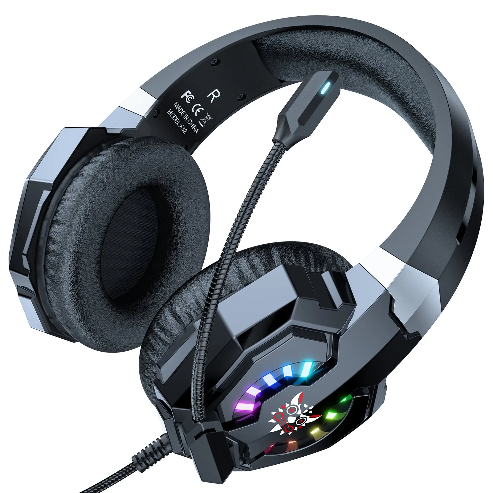 ONIKUMA X32 Wearable Wired Gaming Headset with Flexible Mic LED Lights, Dynamic RGB Lighting Effect