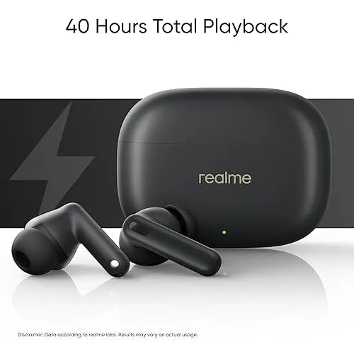 realme Buds T300 Truly Wireless in-Ear Earbuds with 30dB ANC, 360° Spatial Audio Effect, 12.4mm Dynamic Bass Boost Driver with Dolby Atmos Support, Upto 40Hrs Battery and Fast Charging (Stylish Black)