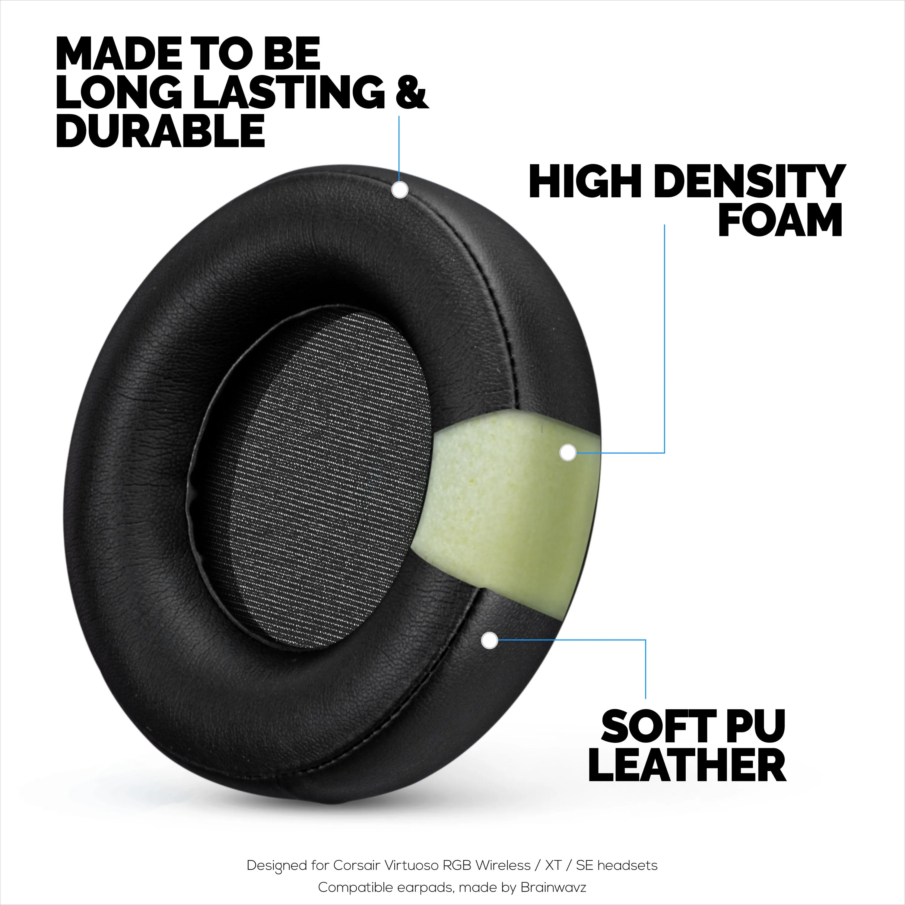 Replacement Earpads for Corsair Virtuoso RGB Gaming Headset (Wireless/XT/SE), Soft PU Leather & Extra Comfort