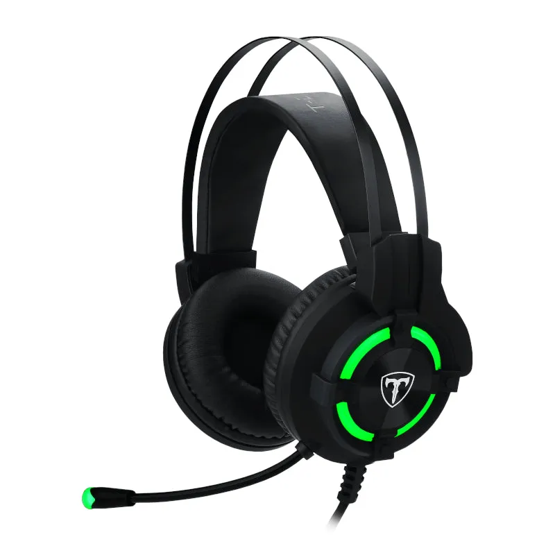 T-Dagger Andes Green Lighting|210Cm Cable|Usb|Omni-Directional Luminous Gooseneck Mic|40Mm Bass Driver|Stereo Gaming Headset - Black/Green