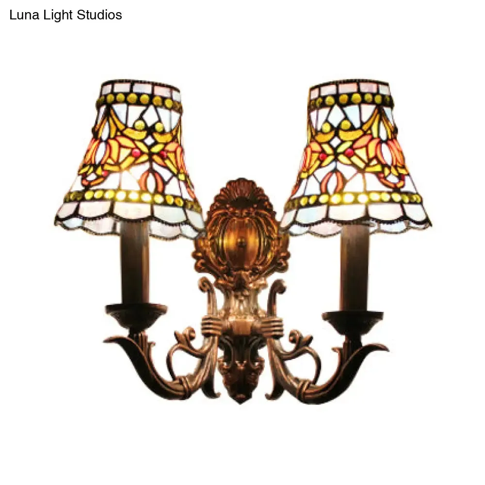 Victorian Stained Glass Bell Wall Light with 2 Candle Lights for Corridor