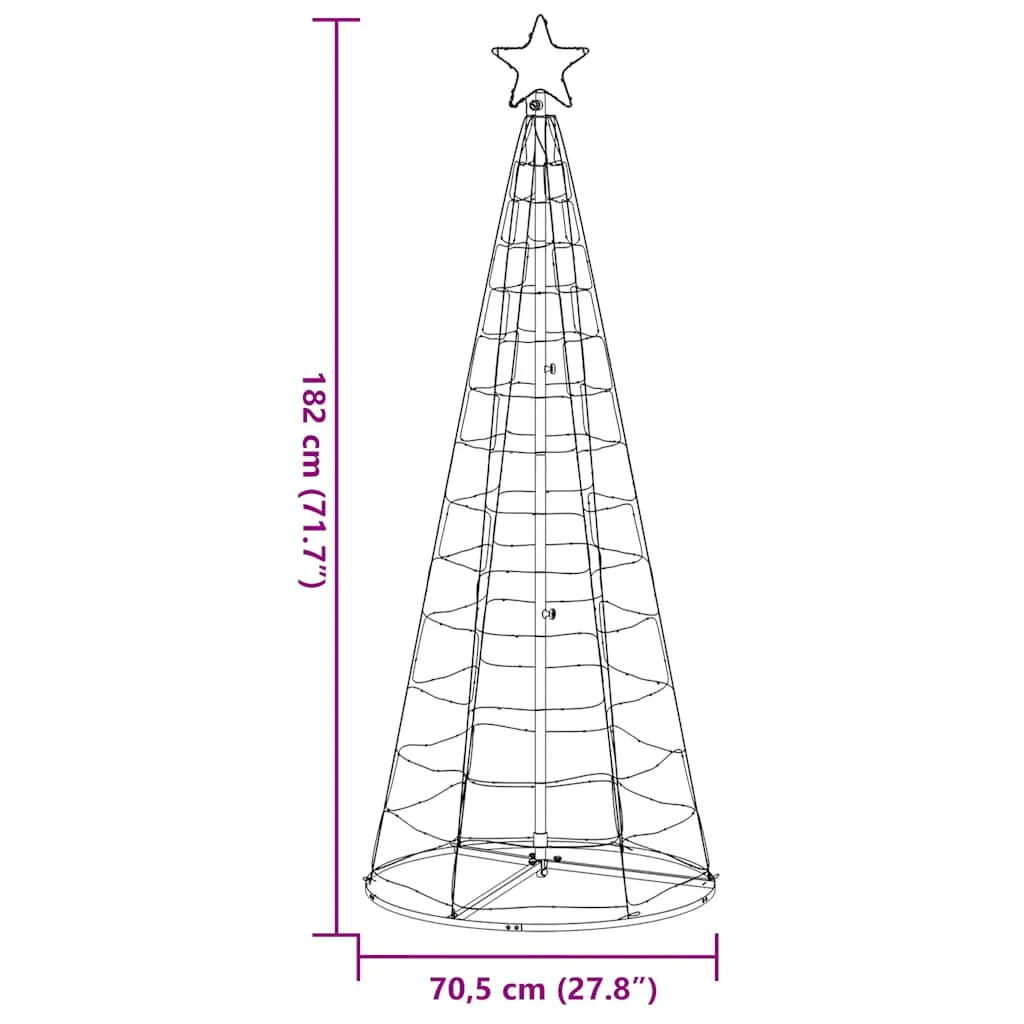 vidaXL Christmas Tree Light Cone 200 LEDs Colorful 182 cm